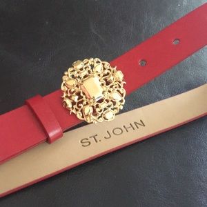 St John red belt with gold buckle